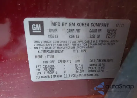 2022 Chevrolet Trailblazer Fwd Lt from USA, damaged, VIN KL79MPSL0NB085541